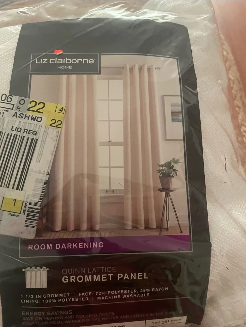 LIz Claiborne  QUINN LATTICE GROMMET  Cool White 50x108 ( each )  2 Panels  NWT